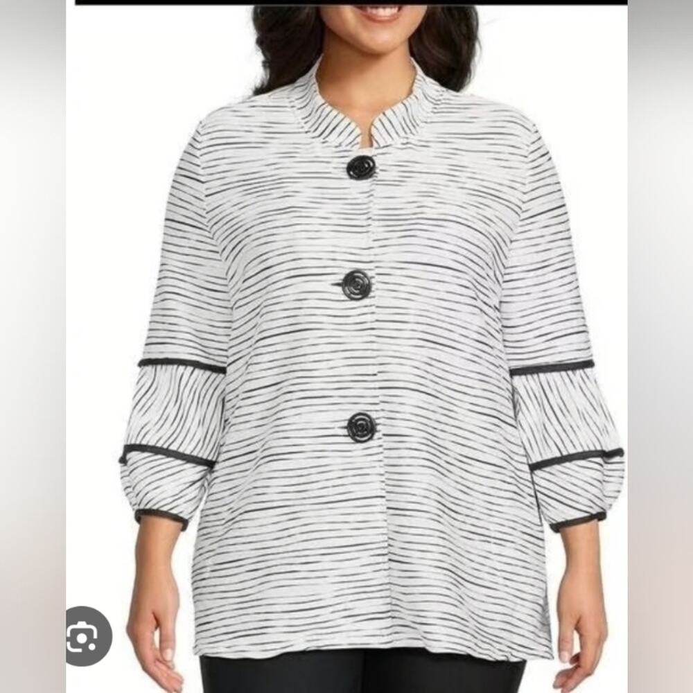 Multiples Blazer Top Jacket Jacquard Knit Lagenlook 2X Textured Striped Artsy - Picture 12 of 12